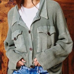 Green Vintage Wash Thermal Shacket